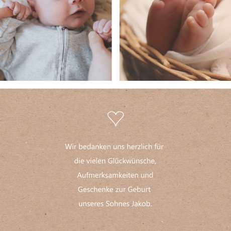 50 Dankeskarten Geburt Braunbeige