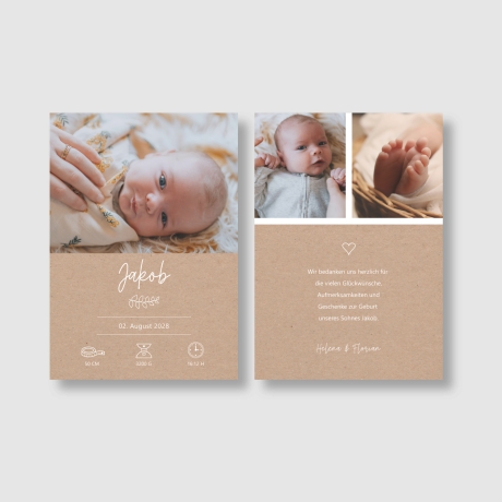 50 Dankeskarten Geburt Braunbeige