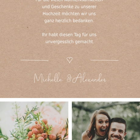 100 Dankeskarten Hochzeit Cognacbraun
