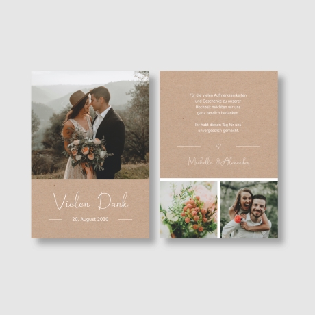 100 Dankeskarten Hochzeit Cognacbraun