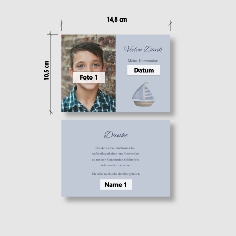 50 Dankeskarten Kommunion Konfirmation Kapitänsblau
