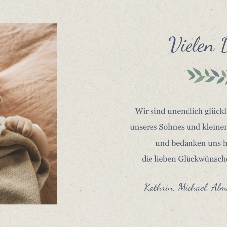 50 Dankeskarten Geburt Lorbeergrün
