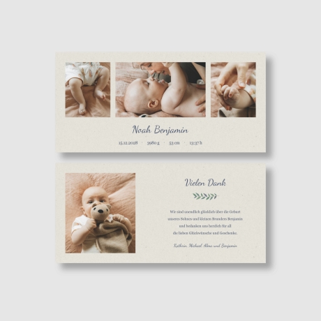 50 Dankeskarten Geburt Lorbeergrün