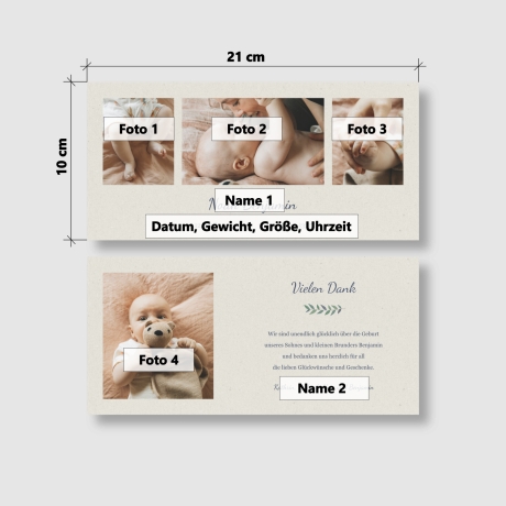 50 Dankeskarten Geburt Lorbeergrün