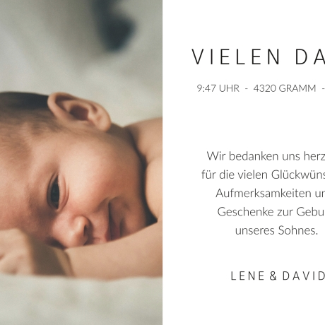 50 Dankeskarten Geburt Naturweiß