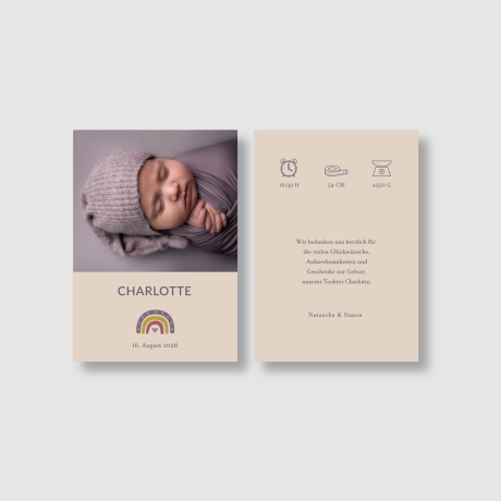 100 Dankeskarten Geburt Rotviolett