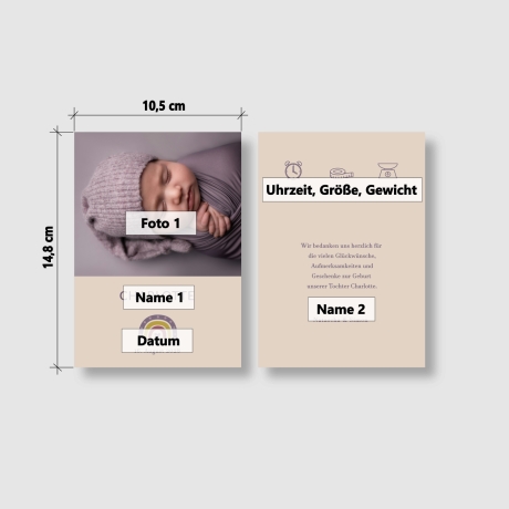 100 Dankeskarten Geburt Rotviolett