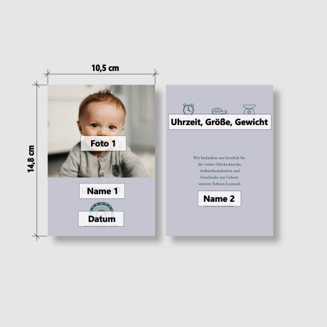 100 Dankeskarten Geburt Türkisgrün