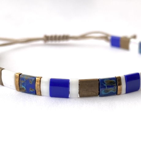 Armband Tila cobalt bronze weiß Makramee