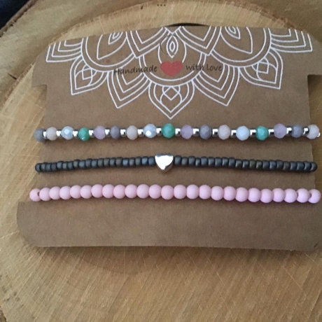 Tolles 3 teiliges Armband-Set mit versilberten Herz