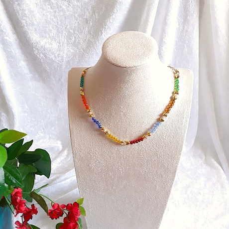 Halskette Perlenkette Bunt mit Gold Kurzkette Kette Damenkette