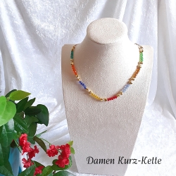 Halskette Perlenkette Bunt mit Gold Kurzkette Kette Damenkette