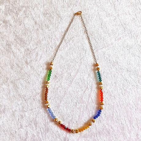 Halskette Perlenkette Bunt mit Gold Kurzkette Kette Damenkette