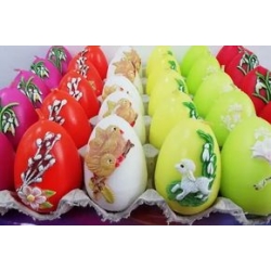  6 Osterkerzen in Eiform, 7 cm hoch, bunt, handgearbeitet