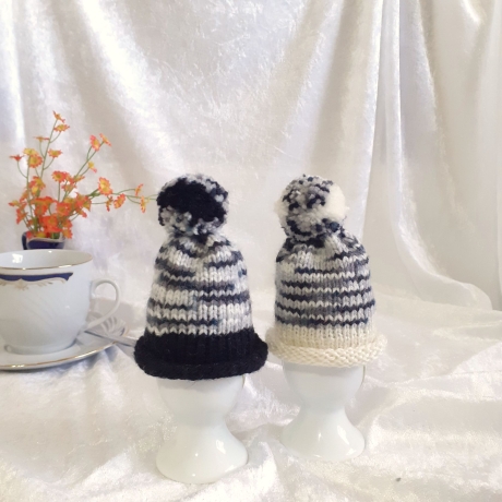 Eierwärmer Eier-Mützen Pudelmützen für Eier 2er-Set Handgestrickt