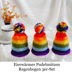 Eierwärmer Eier-Mützen Pudelmützen für Eier 3er-Set Regenbogen