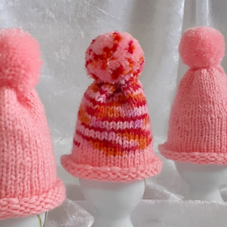 Eierwärmer Eier-Mützen Pudelmützen für Eier 3er-Set Rosa