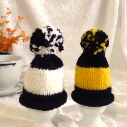 gestrickte Eierwärmer Eier-Mützen Pudelmützen für Eier Doppel-Set