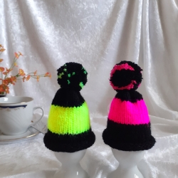 Eierwärmer Eier-Mützen Pudelmützen für Eier Doppel-Set Neon-Farbe