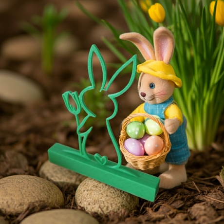 Einfarbiger Hase mit Tulpe aus PLA –  Oster-Deko zum Hinstellen