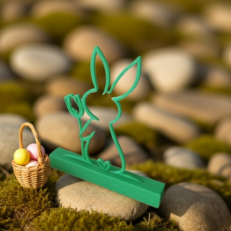 Einfarbiger Hase mit Tulpe aus PLA –  Oster-Deko zum Hinstellen
