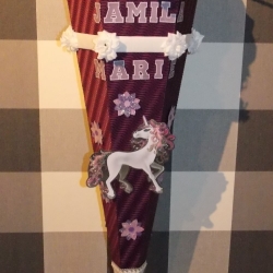 Dekoelemente für Schultüte Einhorn Lila
