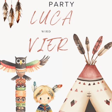 Digitale Einladung Kindergeburtstag - Indianer