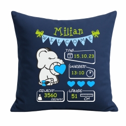Kissen 40x40 cm WELCOME BOY personalisiert mit Geburtsdaten/Name