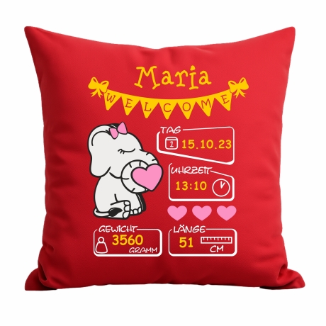 Kissen 40x40 cm WELCOME GIRL personalisiert mit Geburtsdaten/Name