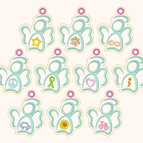 10x Schutzengel ITH Anhänger Stickdatei Symbole Achtsamkeit 