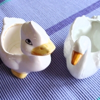 Vintage 2er-Set Ente & Schwan Keramik-Blumentöpfe 80er Jahren
