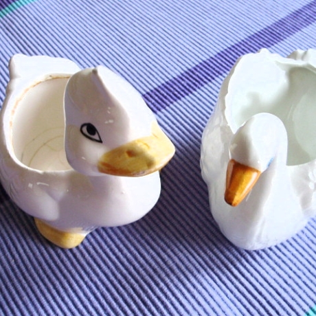 Vintage 2er-Set Ente & Schwan Keramik-Blumentöpfe 80er Jahren