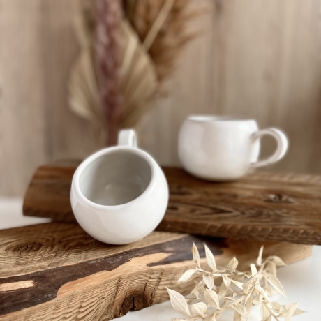 Handgemachte Keramik - getöpferte Espressotassen Set weiß (2Stck)