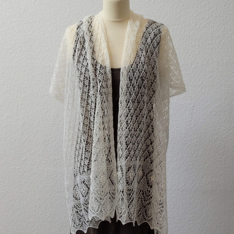 Brautstola, Lace-Stola, Merinowolle mit Seide, Handgestrickt