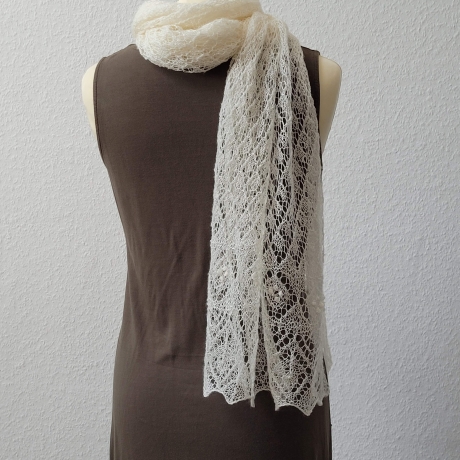 Brautstola, Lace-Stola, Merinowolle mit Seide, Handgestrickt