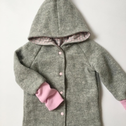 Wichteljacke aus Wollwalk Gr.86/92 grau/rosa handmade