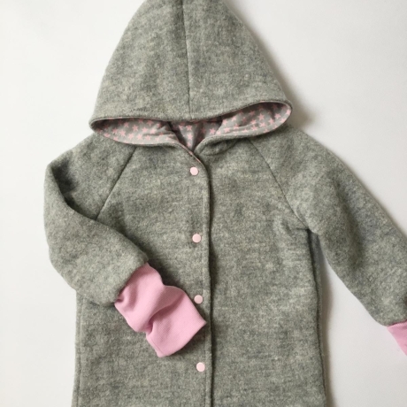 Wichteljacke aus Wollwalk Gr.86/92 grau/rosa handmade