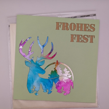 Grußkarte Frohes Fest Hirsch Alcohol Ink