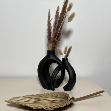Nordischen Stil-Keramik oval Vasen 2er Set Boho Style Schwarz
