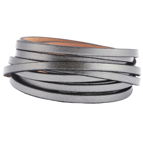 1m Flaches Lederband Metallic Altsilber (schwarzer Rand) 5x2mm