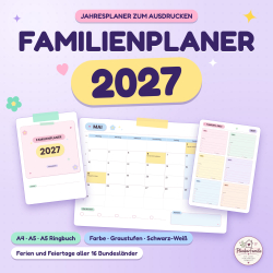 Familienplaner 2027 zum Ausdrucken, Jahresplaner A4 A5 PDF