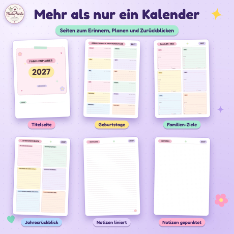 Familienplaner 2027 zum Ausdrucken, Jahresplaner A4 A5 PDF