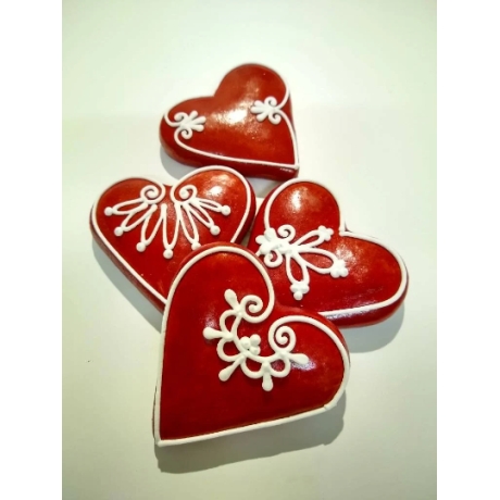 12*Lebkuchen-Herzchen mit Zuckerglasur-Dekoration 7 cm