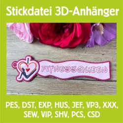 Stickdatei 3D-Anhänger FITNESSQUEEN, 3D-Stick, Lesezeichen