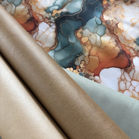Flowing Bloom Liquid Bernstein Petrol Gold Taschenstoff