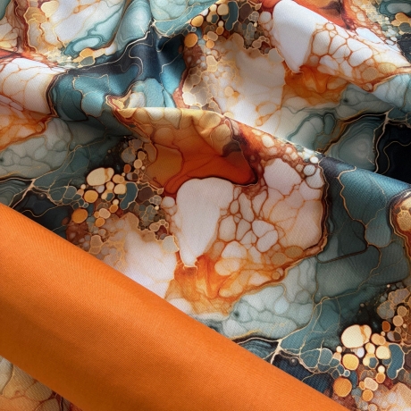 Flowing Bloom Liquid Bernstein Petrol Gold Taschenstoff