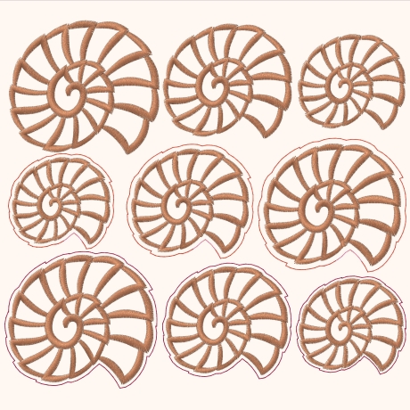 9x Stickdatei Fossil Schnecke Blumenpieker Anhänger Einzelmotiv
