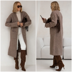 Oversize Strickmantel Strickjacke lang Cardigan Mokka S-XL