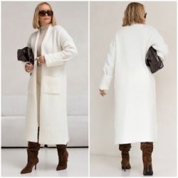 Oversize Strickmantel Strickjacke lang Cardigan Weste Weiß S-XL