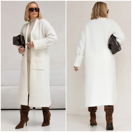 Oversize Strickmantel Strickjacke lang Cardigan Weste Weiß S-XL